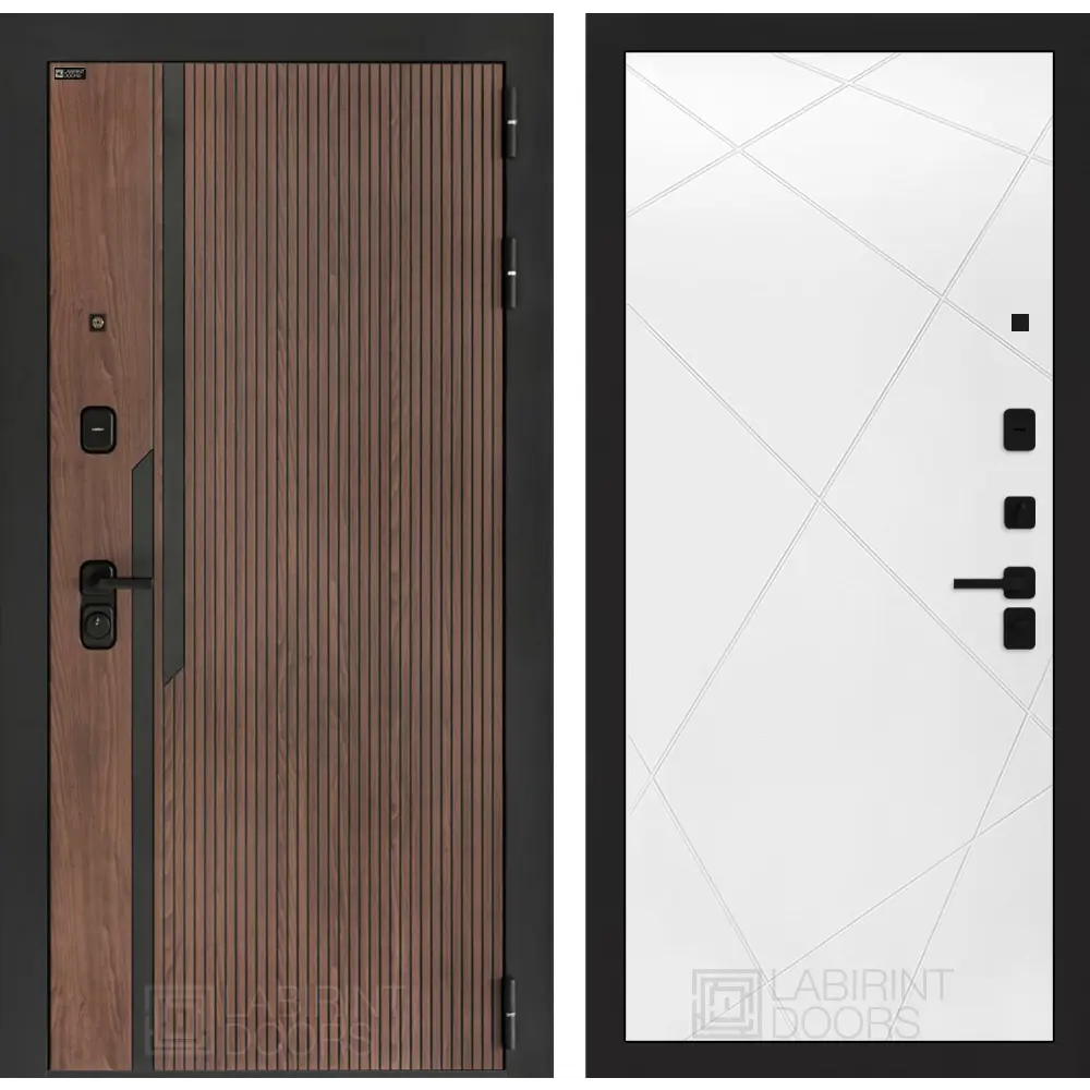 Фото Дверь входная Лабиринт Кармина правый 205x96см цвет орех американский с патиной/белый софт с панелью П24