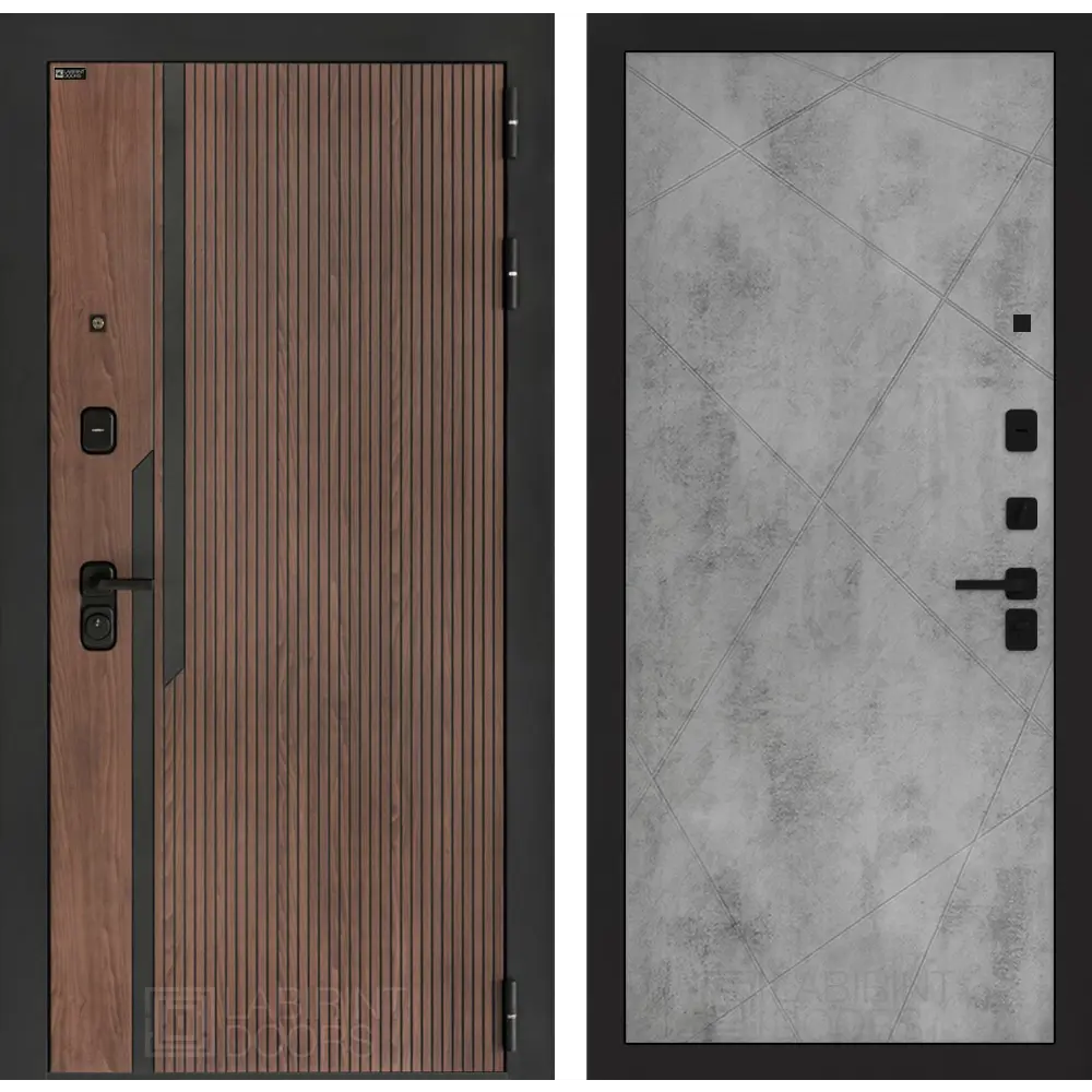 Фото Дверь входная Лабиринт Кармина правый 205x88см цвет орех американский с патиной/бетон светлый с панелью П24