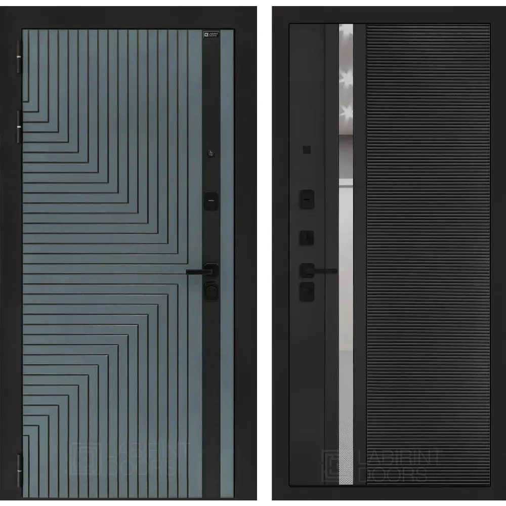 Фото Дверь входная Лабиринт Кредор левый 205x88см цвет серо-зеленый с патиной/черный кварц с зеркалом П31