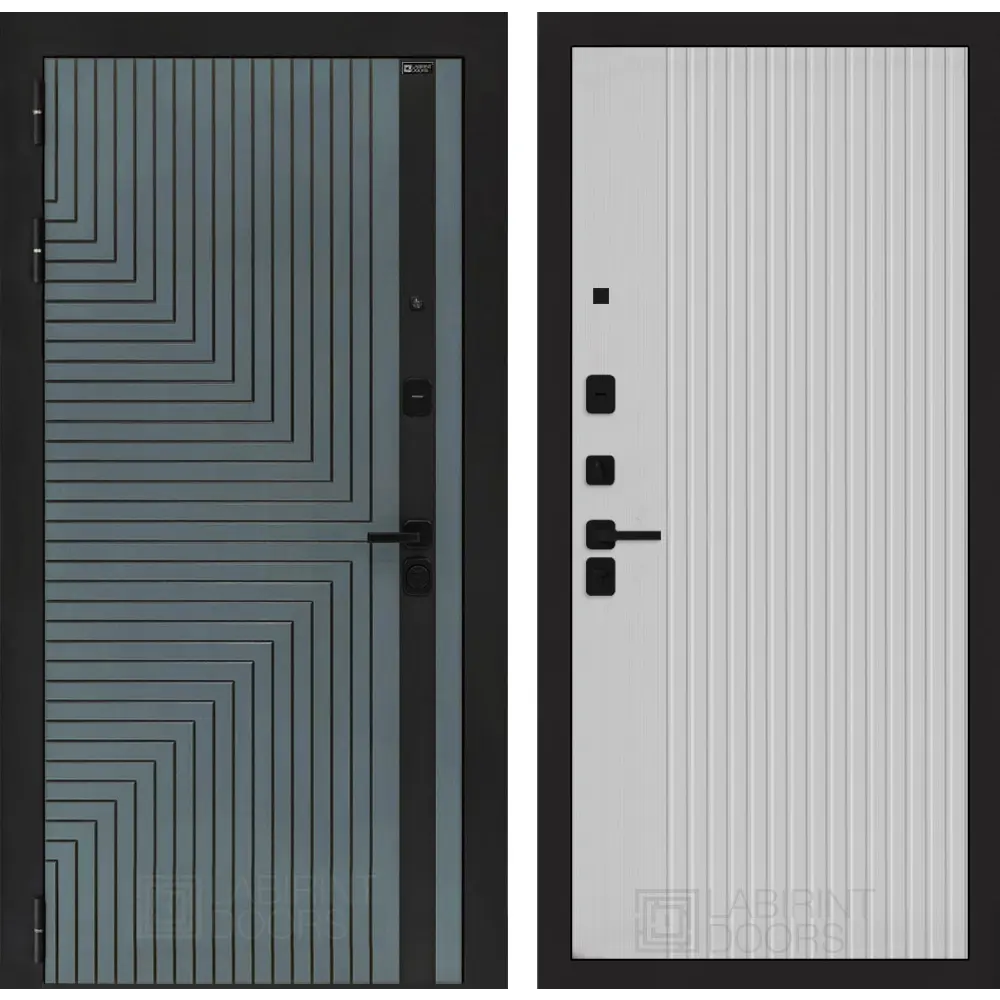 Фото Дверь входная Лабиринт Кредор левый 205x96см цвет серо-зеленый с патиной/белый софт рельеф с панелью П29