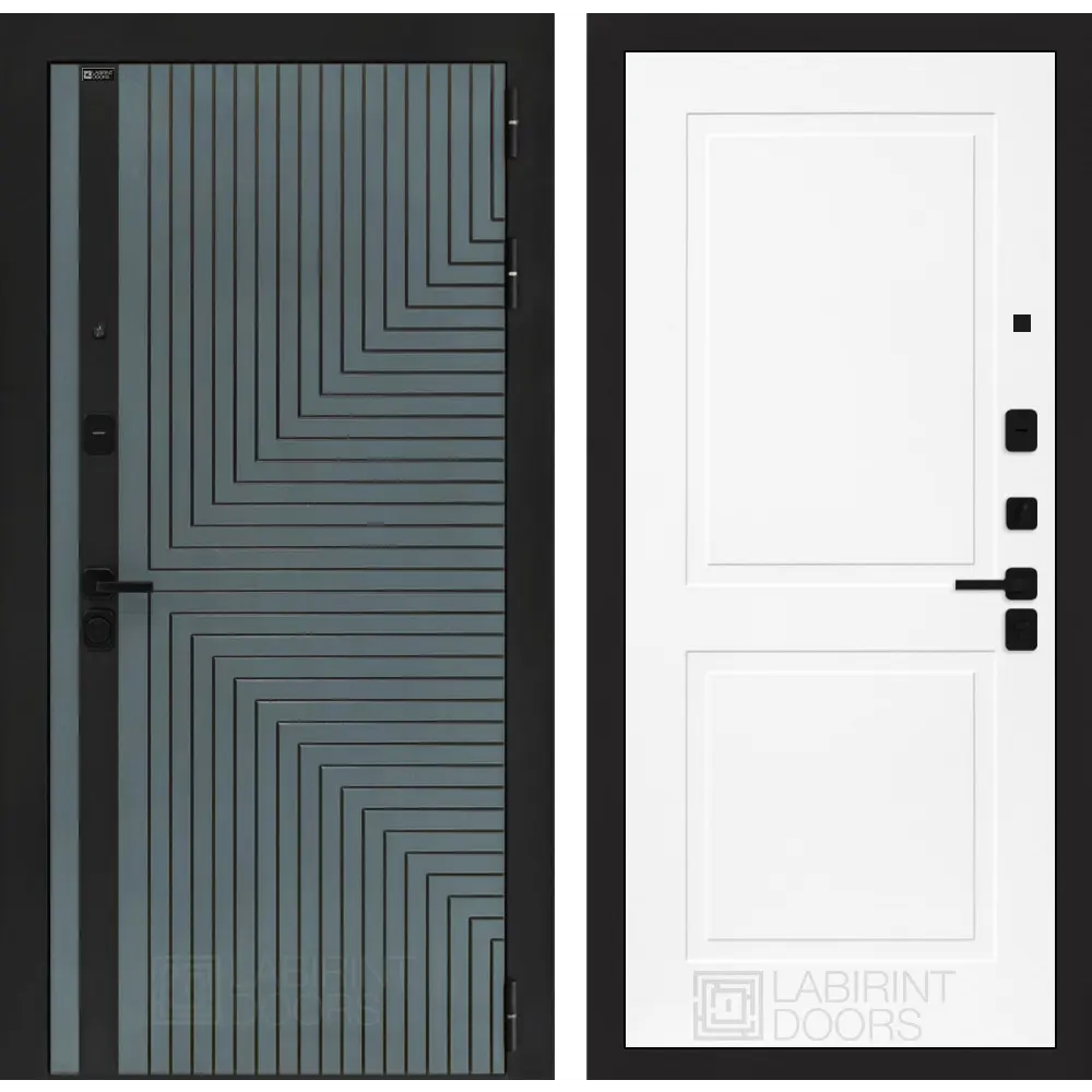Фото Дверь входная Лабиринт Кредор правый 205x88см цвет серо-зеленый с патиной/белый софт с панелью П11