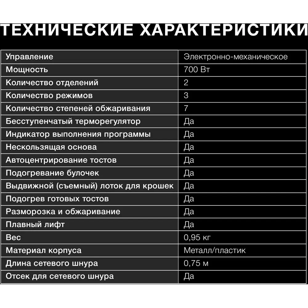 Фото 4 Тостер Hyundai HYT-8003 цвет белый Фото 4 Тостер Hyundai HYT-8003 цвет белый