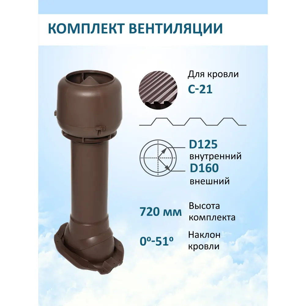 Фото Вентиляционный выход Татполимер c колпаком ⌀160мм 700мм и с проходным элементом для кровельного профнастила С-21мм RAL8017 Фото Вентиляционный выход Татполимер c колпаком ⌀160мм 700мм и с проходным элементом для кровельного профнастила С-21мм RAL8017