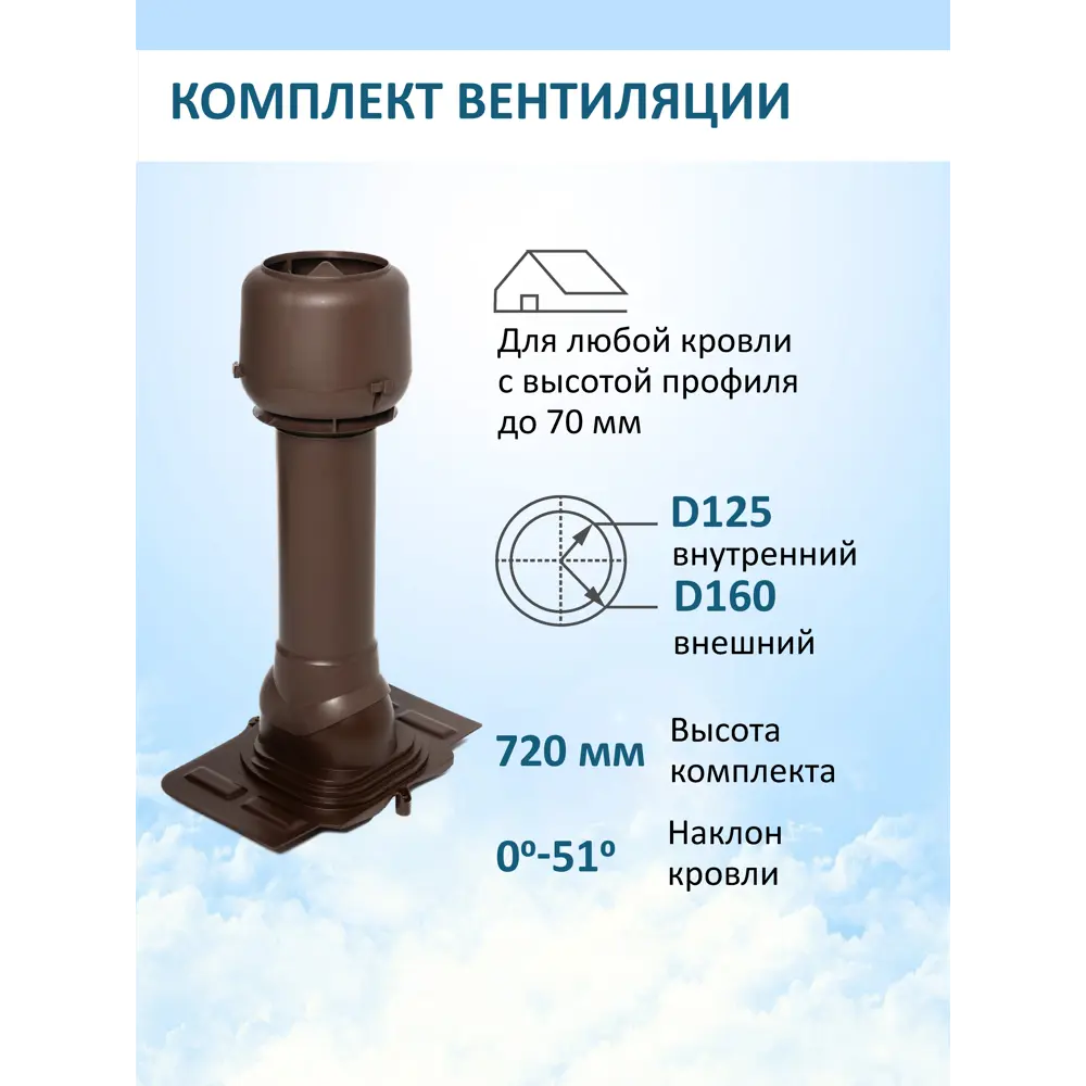 Фото Вентиляционный выход Татполимер c колпаком ⌀160мм 700мм и с проходным элементом универсальный RAL8017 Фото Вентиляционный выход Татполимер c колпаком ⌀160мм 700мм и с проходным элементом универсальный RAL8017