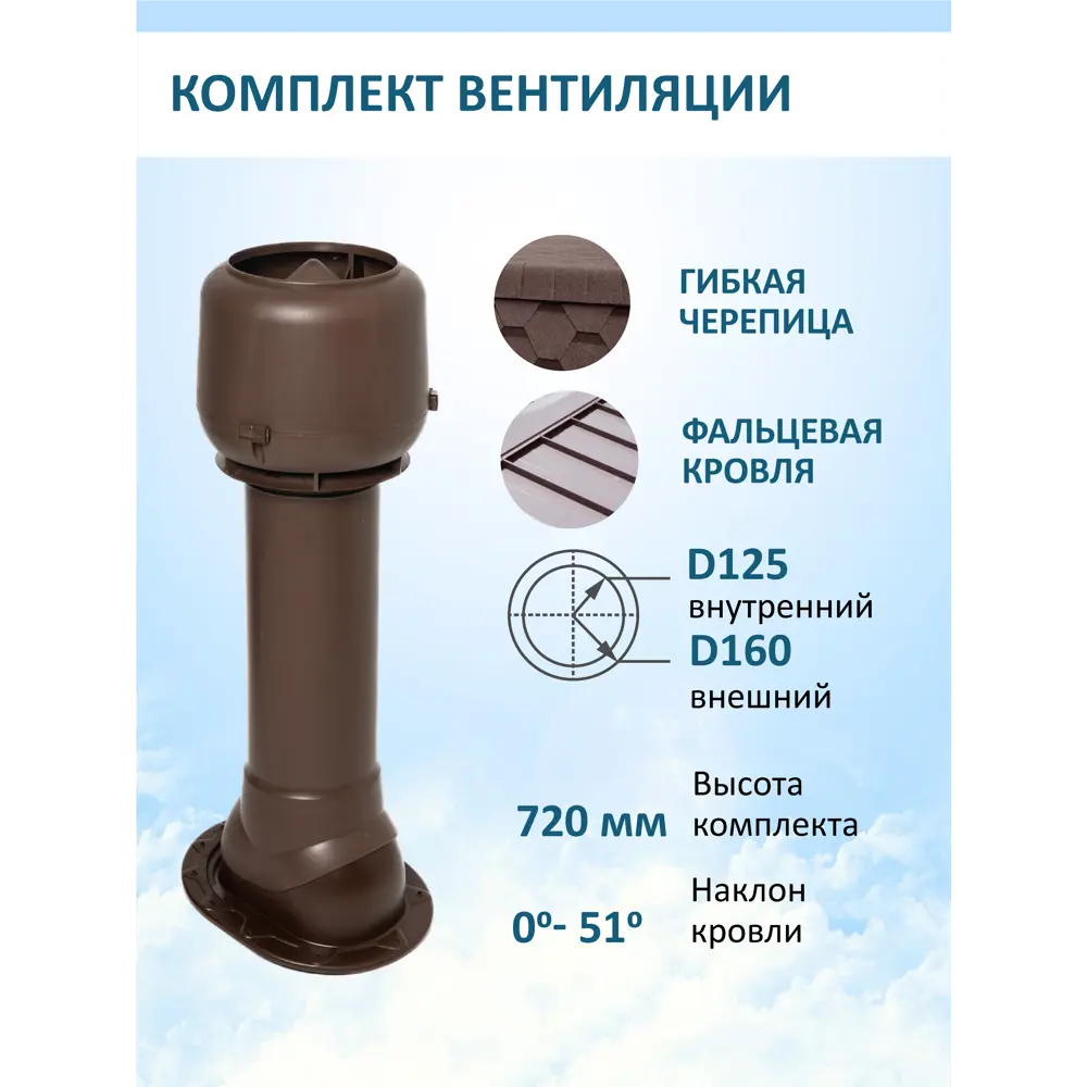 Фото Вентиляционный выход Татполимер c колпаком ⌀160мм 700мм и с проходным элементом для скатной кровли RAL8017 Фото Вентиляционный выход Татполимер c колпаком ⌀160мм 700мм и с проходным элементом для скатной кровли RAL8017