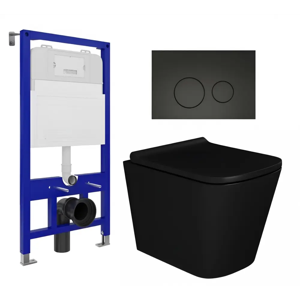 Фото Комплект инсталяции и унитаза 3 в 1 инсталляция Enio Tecnico унитаз Binario кнопка черная матовая Rotondo