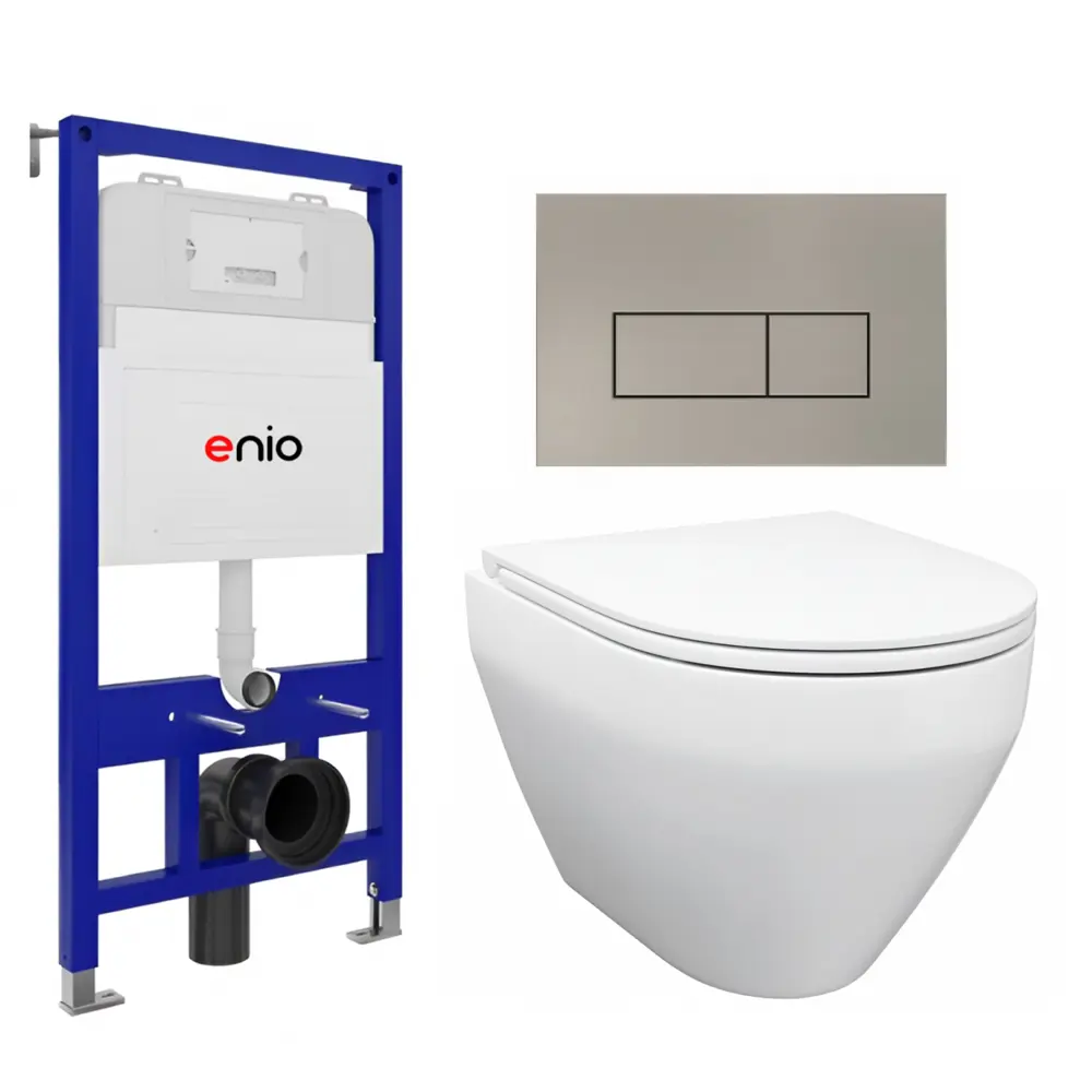 Фото Комплект инсталяции и унитаза 3 в 1 инсталляция Enio Tecnico 52 унитаз Cono кнопка матовая нержавеющая сталь Rettangolo Фото Комплект инсталяции и унитаза 3 в 1 инсталляция Enio Tecnico 52 унитаз Cono кнопка матовая нержавеющая сталь Rettangolo