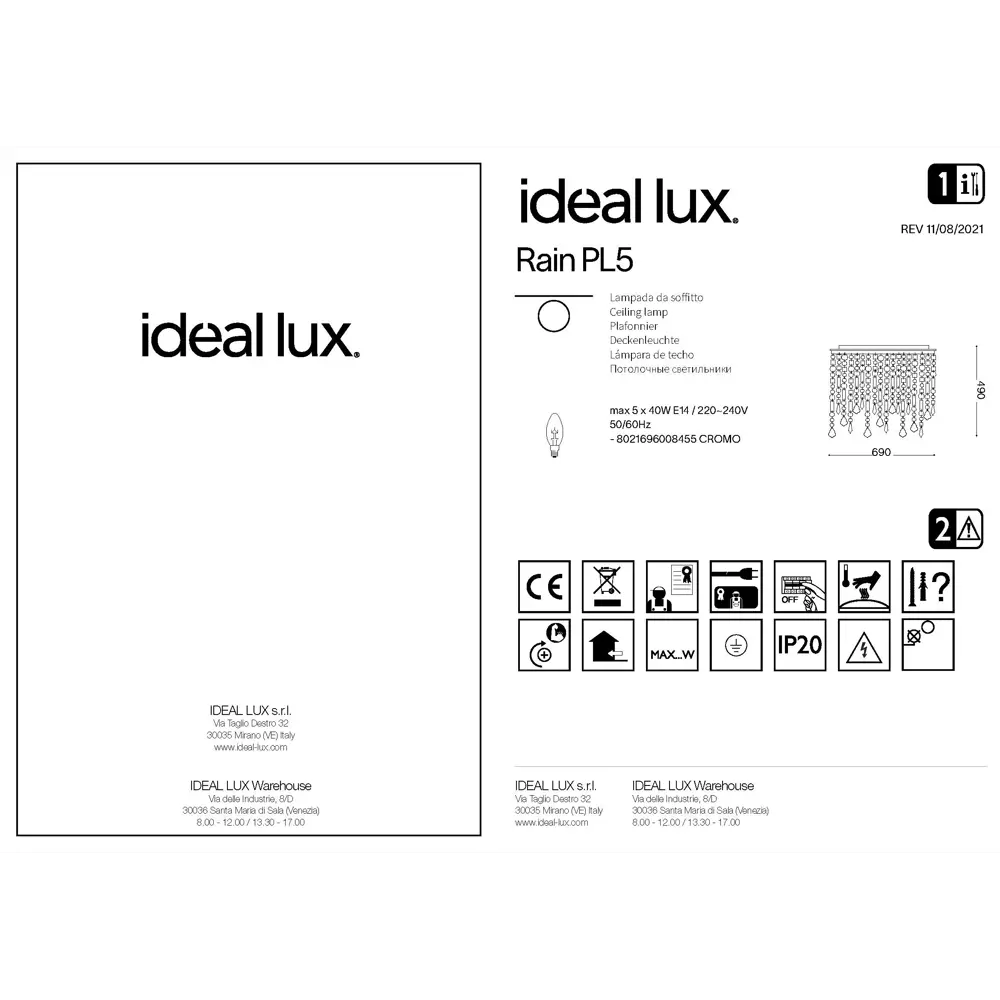 Фото 6 Люстра потолочная Ideal lux Rain 008455 5 ламп 15 м² цвет прозрачный/хромированный блестящий Фото 6 Люстра потолочная Ideal lux Rain 008455 5 ламп 15 м² цвет прозрачный/хромированный блестящий