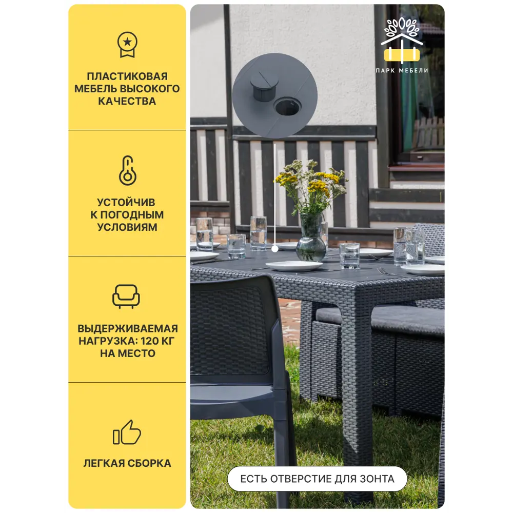 Фото 3 Набор обеденной мебели для сада Royal family Lana Dining M пластик графит 6 предметов Фото 3 Набор обеденной мебели для сада Royal family Lana Dining M пластик графит 6 предметов