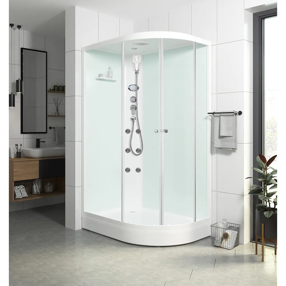 Фото Душевая кабина Domani-Spa Delight Slim 128 L левая DS01DS128LLWCl10 120x80x218 см гидромассаж прямоугольный низкий поддон, белые стенки Фото Душевая кабина Domani-Spa Delight Slim 128 L левая DS01DS128LLWCl10 120x80x218 см гидромассаж прямоугольный низкий поддон, белые стенки