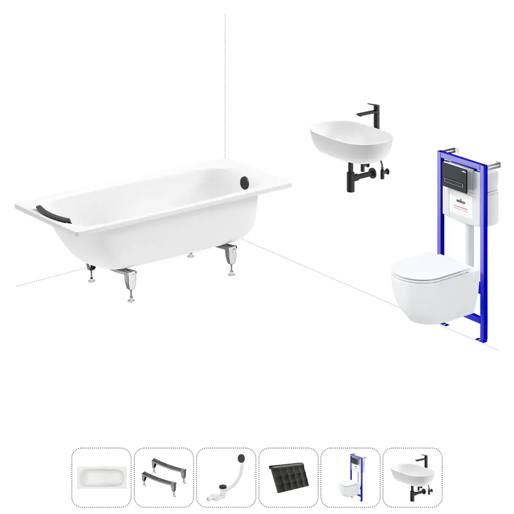 Фото Ванна Sanitana BLB Universal 20220835R прямоугольная сталь 160x70 см с подвесным унитазом и раковиной в комплекте Фото Ванна Sanitana BLB Universal 20220835R прямоугольная сталь 160x70 см с подвесным унитазом и раковиной в комплекте
