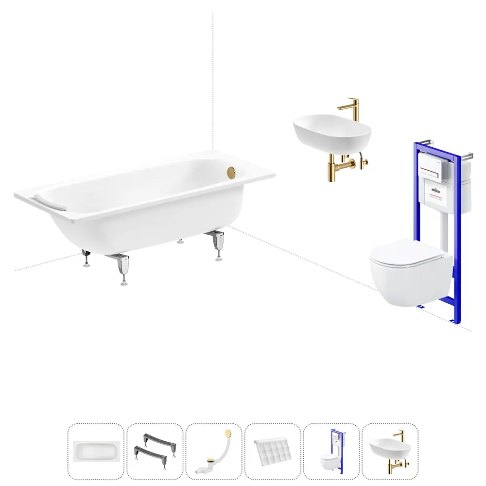Фото Ванна Sanitana BLB Universal 20220836R прямоугольная сталь 160x70 см с подвесным унитазом и раковиной в комплекте Фото Ванна Sanitana BLB Universal 20220836R прямоугольная сталь 160x70 см с подвесным унитазом и раковиной в комплекте