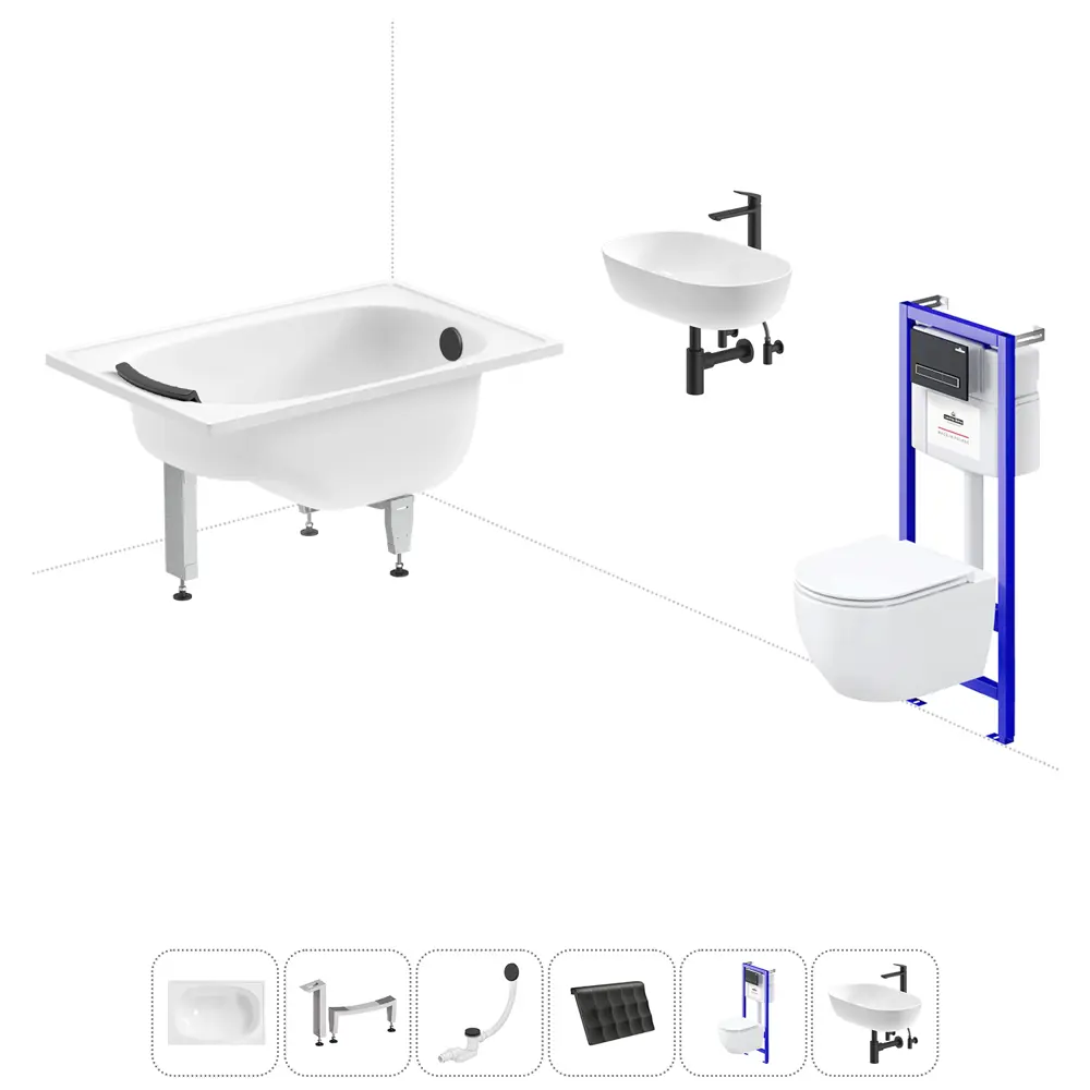 Фото Ванна Sanitana BLB Europa Mini 20220755R прямоугольная сталь 105x70 см с подвесным унитазом и раковиной в комплекте Фото Ванна Sanitana BLB Europa Mini 20220755R прямоугольная сталь 105x70 см с подвесным унитазом и раковиной в комплекте