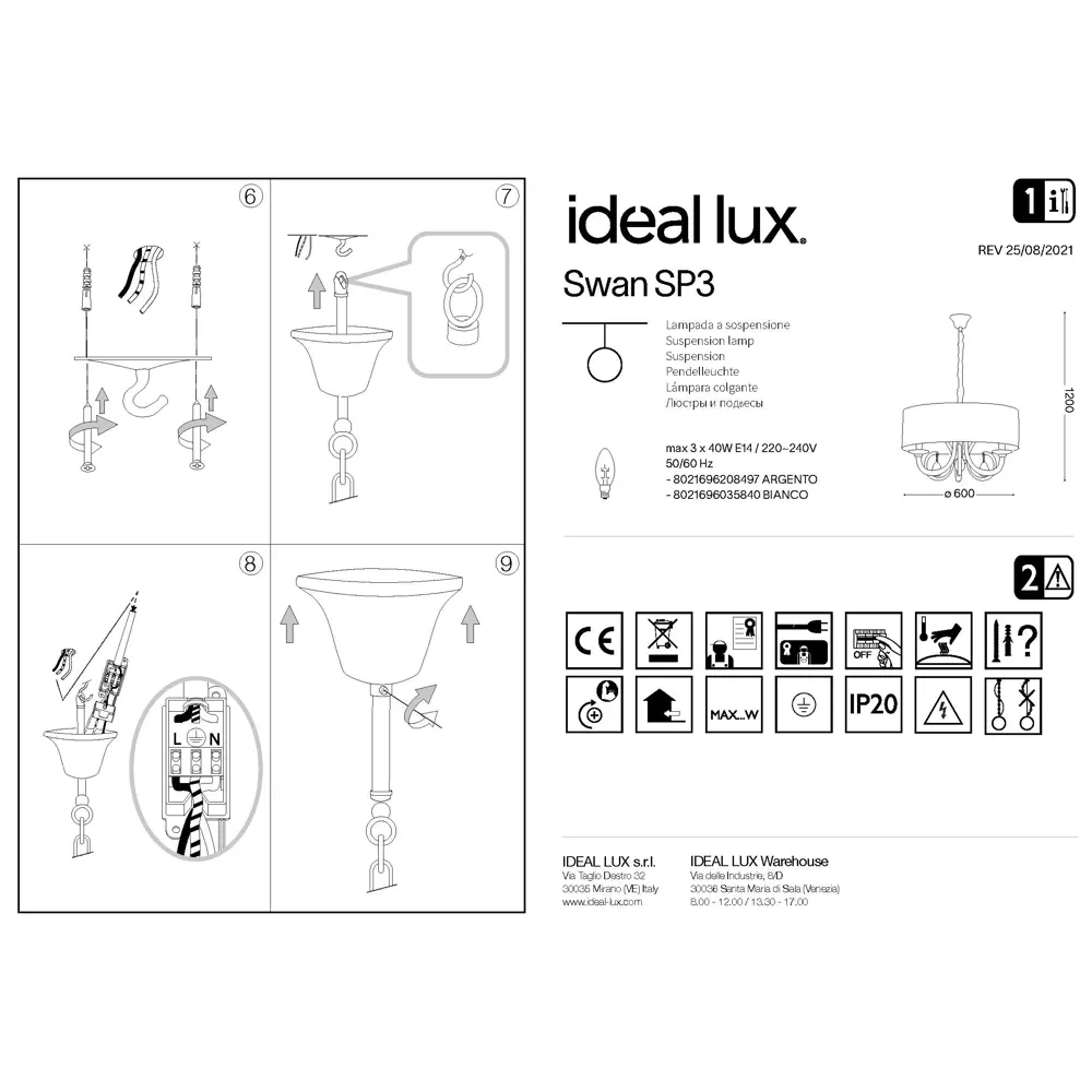 Фото 4 Люстра подвесная Ideal lux Swan 035840 3 лампы 6 м² цвет хром/белый/прозрачный Фото 4 Люстра подвесная Ideal lux Swan 035840 3 лампы 6 м² цвет хром/белый/прозрачный