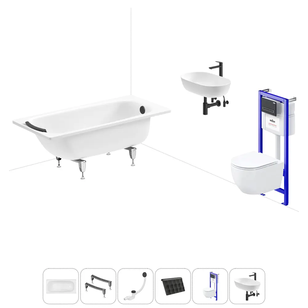 Фото Ванна Sanitana BLB Universal 20220827R прямоугольная сталь 150x70 см с подвесным унитазом и раковиной в комплекте Фото Ванна Sanitana BLB Universal 20220827R прямоугольная сталь 150x70 см с подвесным унитазом и раковиной в комплекте