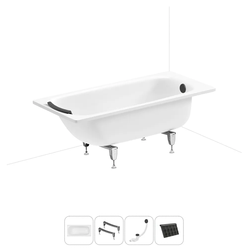 Фото Ванна Sanitana BLB Universal 20220691R прямоугольная сталь 150x70 см с шумоизоляцией, ножками, сливом-переливом и подголовником Фото Ванна Sanitana BLB Universal 20220691R прямоугольная сталь 150x70 см с шумоизоляцией, ножками, сливом-переливом и подголовником