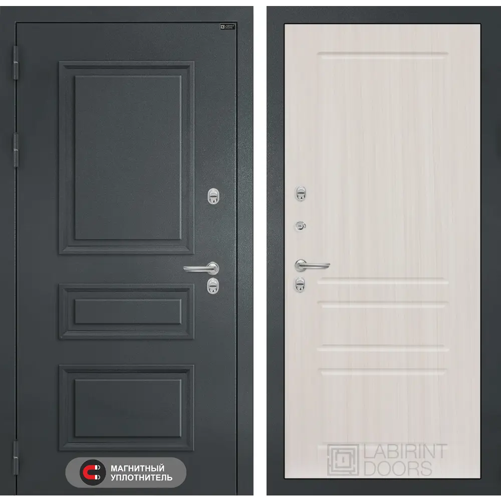 Фото Входная дверь Лабиринт Атлантик П03 левый 205x88см цвет шагрень RAL 7024/сандал белый Фото Входная дверь Лабиринт Атлантик П03 левый 205x88см цвет шагрень RAL 7024/сандал белый