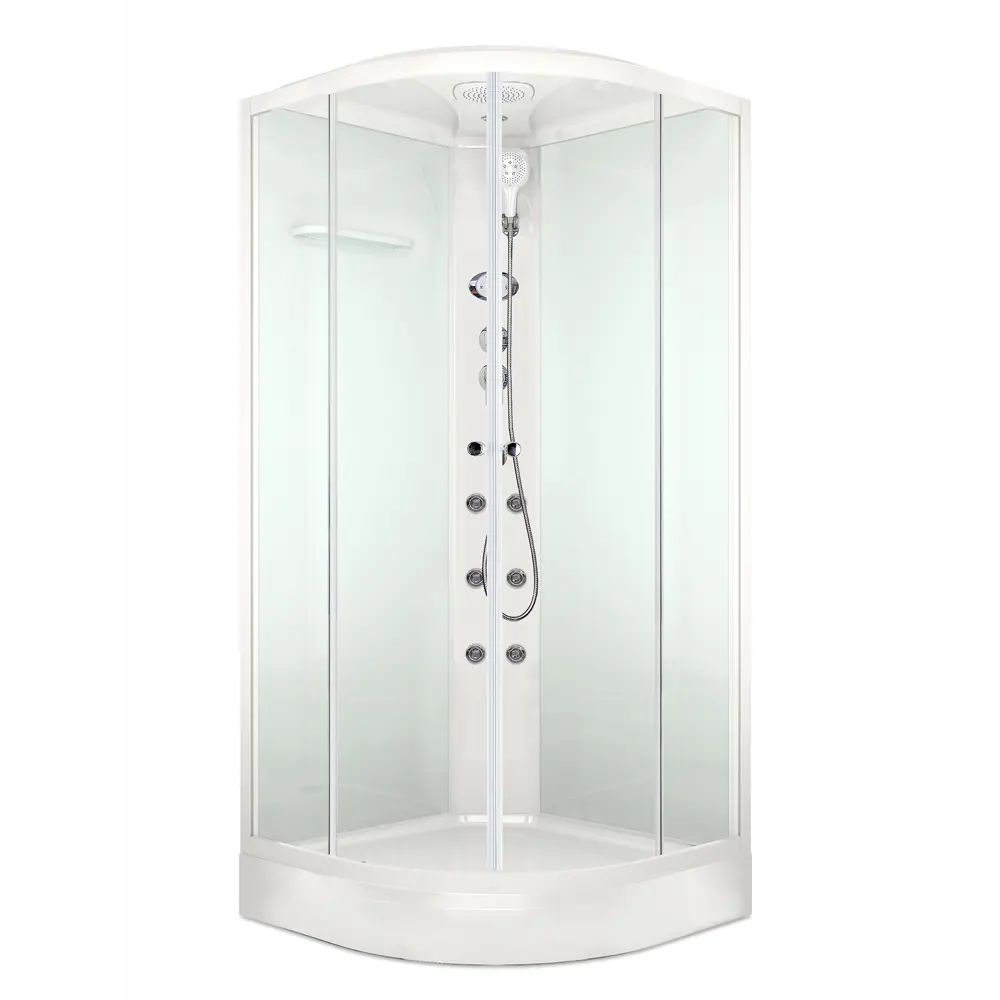 Фото Душевая кабина Domani-Spa Delight Slim 99, низкий поддон 90x90x218 см гидромассаж 1/4 круга белые стенки, прозрачное стекло Фото Душевая кабина Domani-Spa Delight Slim 99, низкий поддон 90x90x218 см гидромассаж 1/4 круга белые стенки, прозрачное стекло