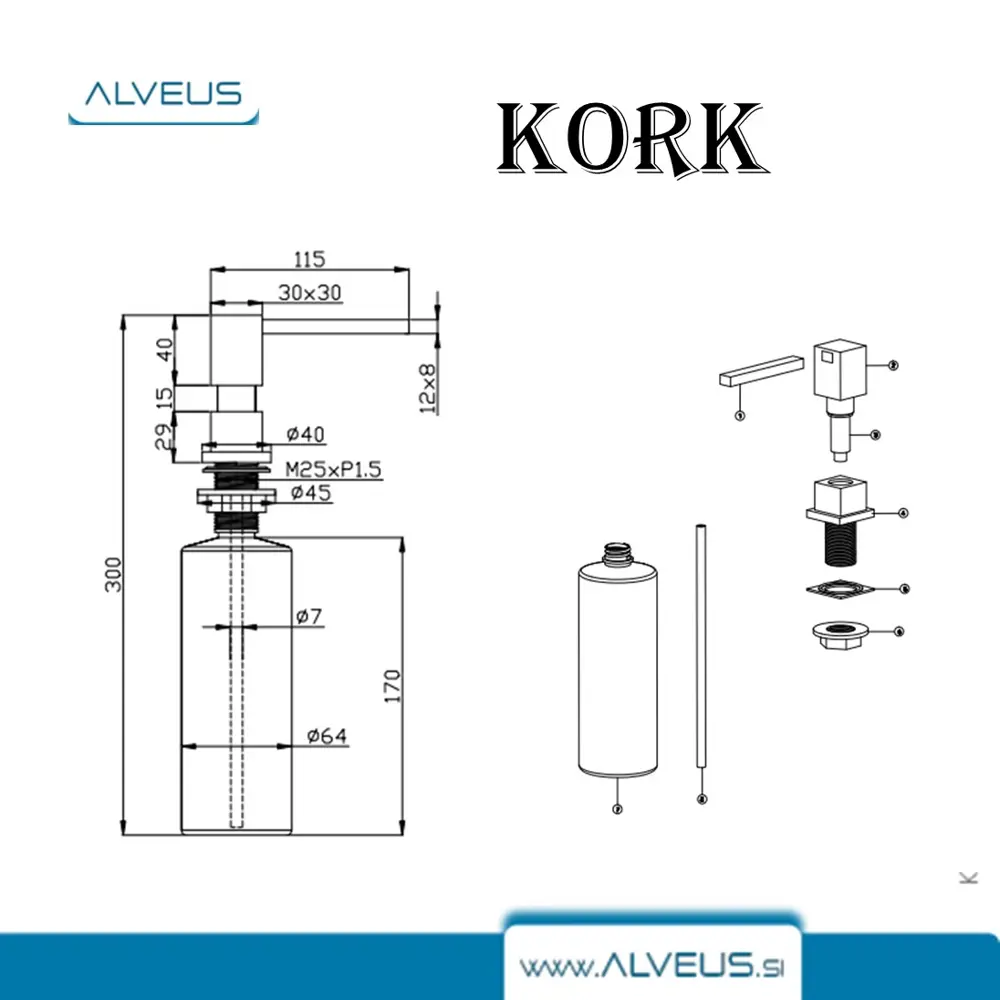 Фото 2 Дозатор для жидкого мыла Alveus Kork 0.5L Black Matt Фото 2 Дозатор для жидкого мыла Alveus Kork 0.5L Black Matt