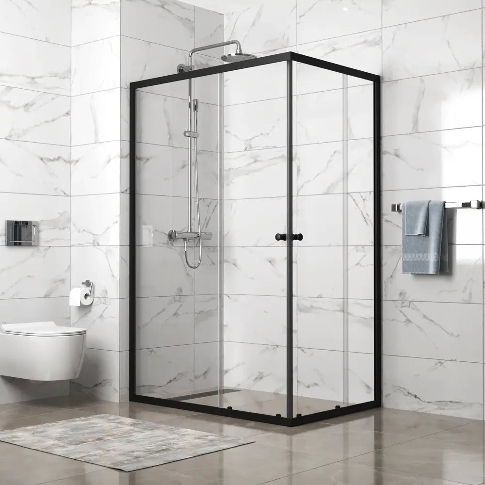 Фото Душевой уголок Domani-spa Shape DS04Sp128L0Cl00.Gt-Black.MP прямоугольник 120x80см черный профиль эффект стекла прозрачное закаленное стекло Фото Душевой уголок Domani-spa Shape DS04Sp128L0Cl00.Gt-Black.MP прямоугольник 120x80см черный профиль эффект стекла прозрачное закаленное стекло