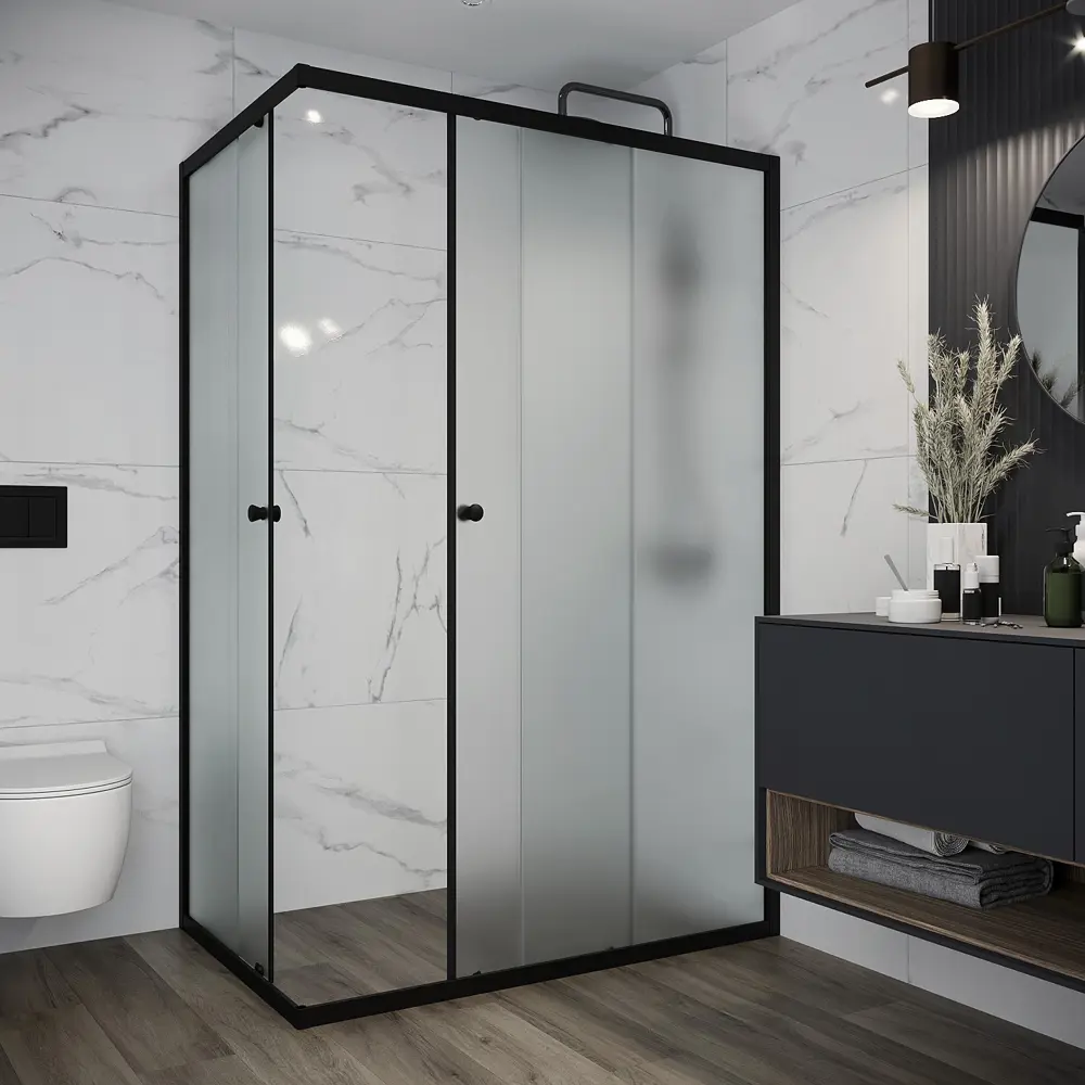 Фото 2 Душевой уголок Domani-spa Shape DS04Sp128L0M00.Gt-Black.MP прямоугольник 120x80см черный профиль эффект стекла матовый Фото 2 Душевой уголок Domani-spa Shape DS04Sp128L0M00.Gt-Black.MP прямоугольник 120x80см черный профиль эффект стекла матовый