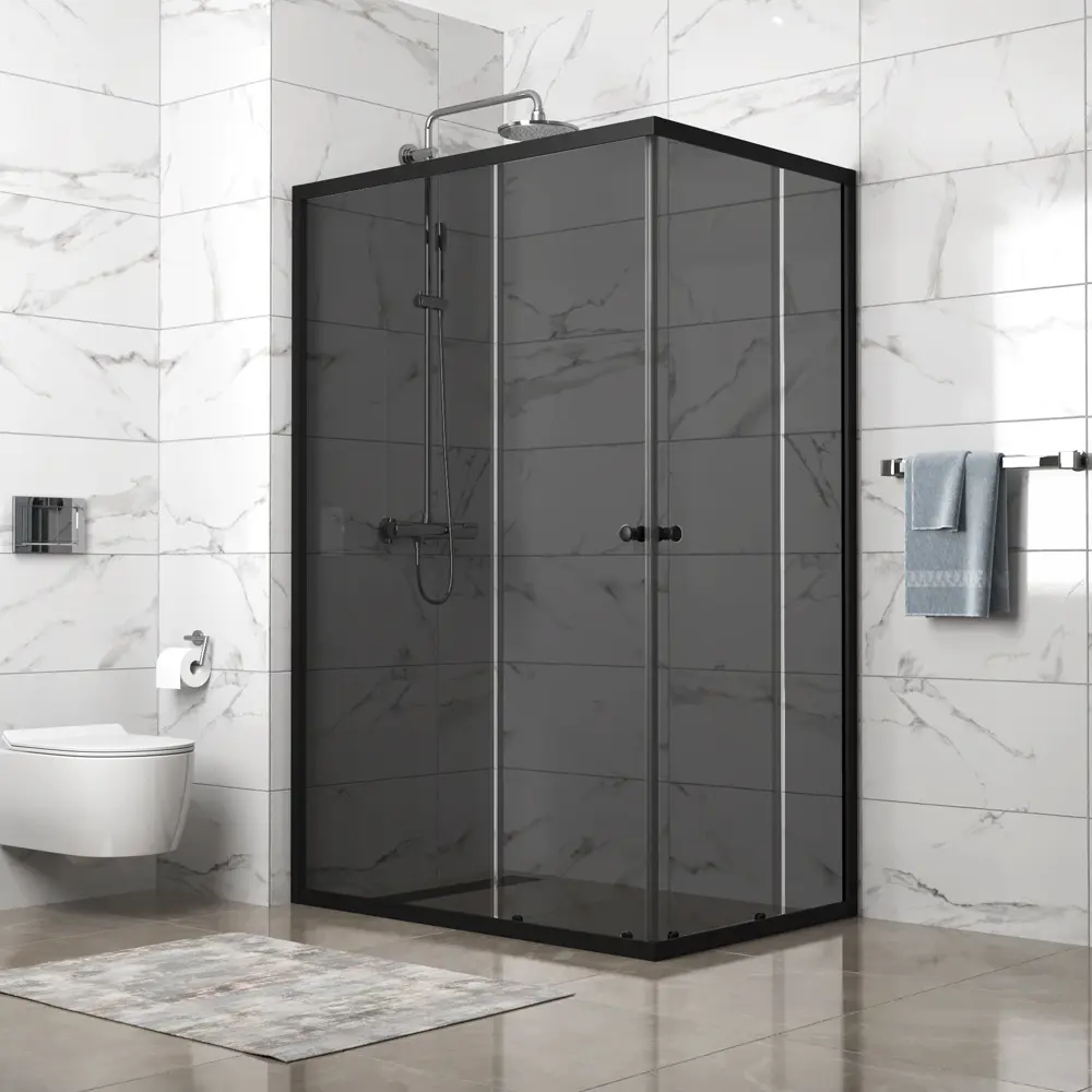 Фото Душевой уголок Domani-spa Shape DS04Sp128L0T00.Gt-Black.MP прямоугольник 120x80см черный профиль эффект стекла тонированный Фото Душевой уголок Domani-spa Shape DS04Sp128L0T00.Gt-Black.MP прямоугольник 120x80см черный профиль эффект стекла тонированный