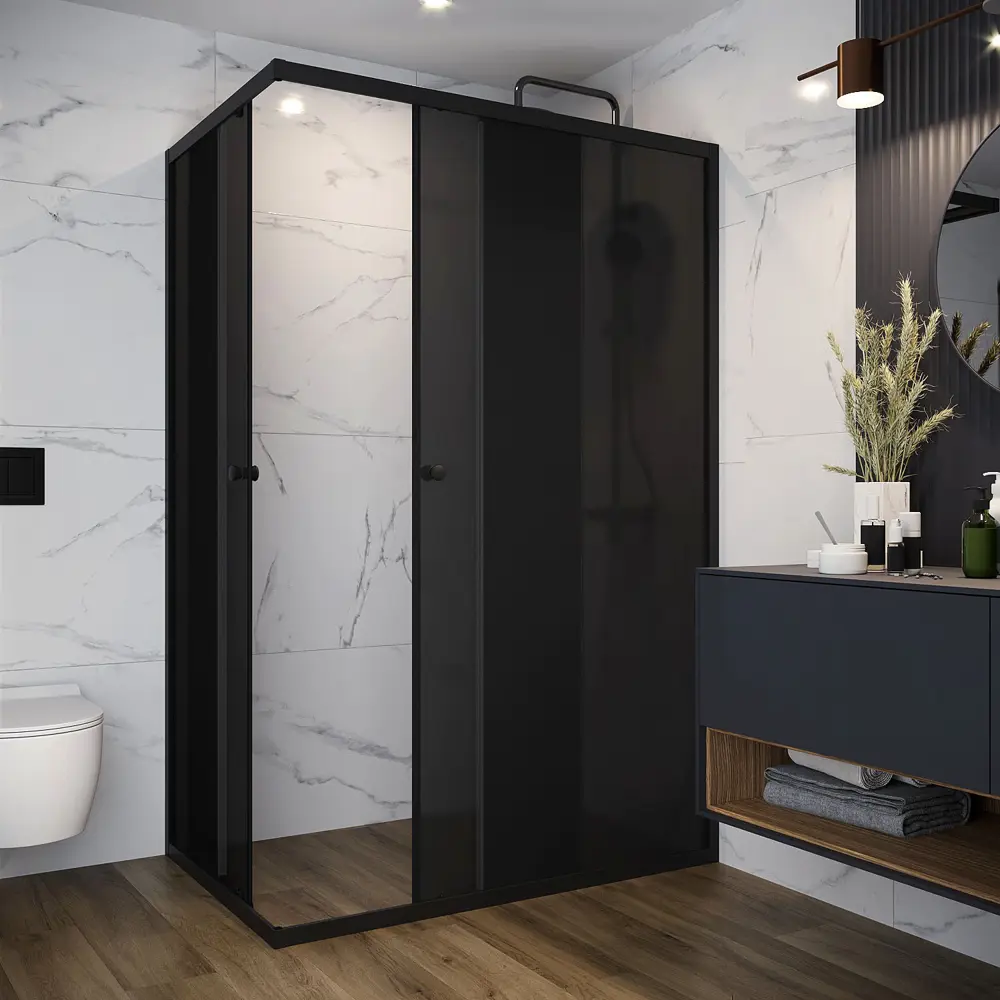 Фото 2 Душевой уголок Domani-spa Shape DS04Sp128L0T00.Gt-Black.MP прямоугольник 120x80см черный профиль эффект стекла тонированный Фото 2 Душевой уголок Domani-spa Shape DS04Sp128L0T00.Gt-Black.MP прямоугольник 120x80см черный профиль эффект стекла тонированный