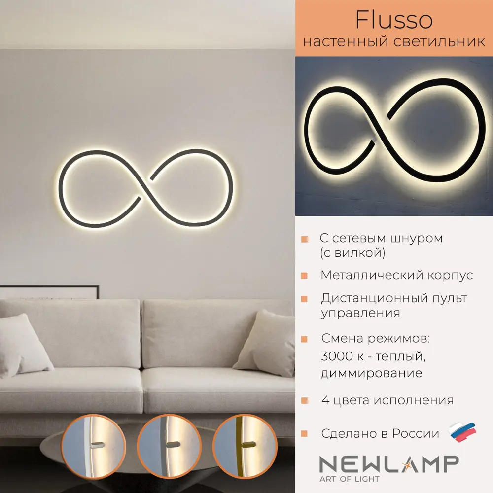 Фото Настенный светильник светодиодный Newlamp Flusso теплый белый (желтый) свет цвет черный Фото Настенный светильник светодиодный Newlamp Flusso теплый белый (желтый) свет цвет черный