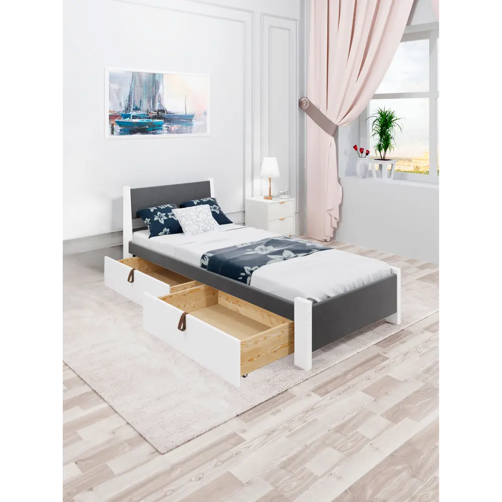 Фото Кровать Solarius Мишка 100x80x200 см дерево с реечным основанием цвет темно-серый/белый Фото Кровать Solarius Мишка 100x80x200 см дерево с реечным основанием цвет темно-серый/белый