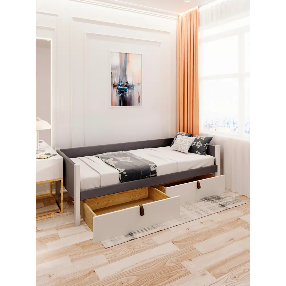 Фото 6 Кровать Solarius Классика 90x63x200 см дерево со сплошным основанием цвет темно-серый/платиновый Фото 6 Кровать Solarius Классика 90x63x200 см дерево со сплошным основанием цвет темно-серый/платиновый