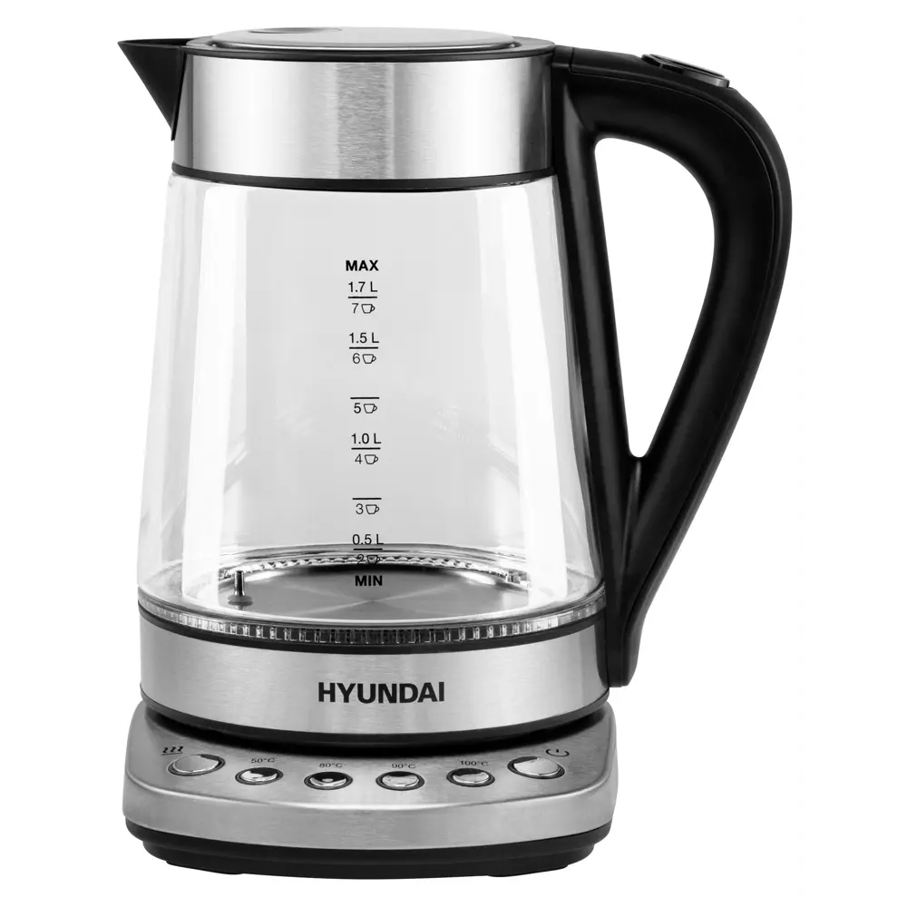 Фото 6 Электрический чайник 1.7 л Hyundai HYK-G3026 стекло цвет серебристый