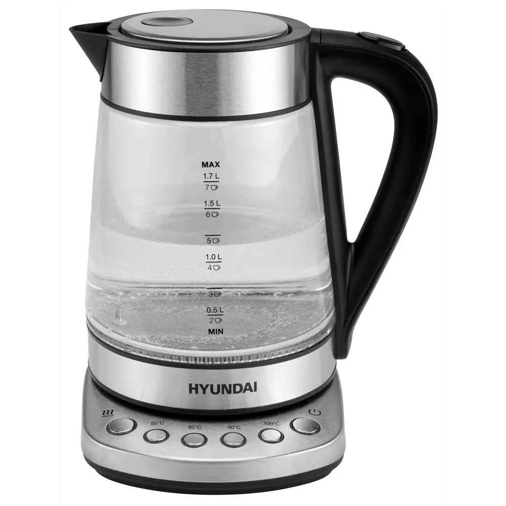 Фото 8 Электрический чайник 1.7 л Hyundai HYK-G3026 стекло цвет серебристый