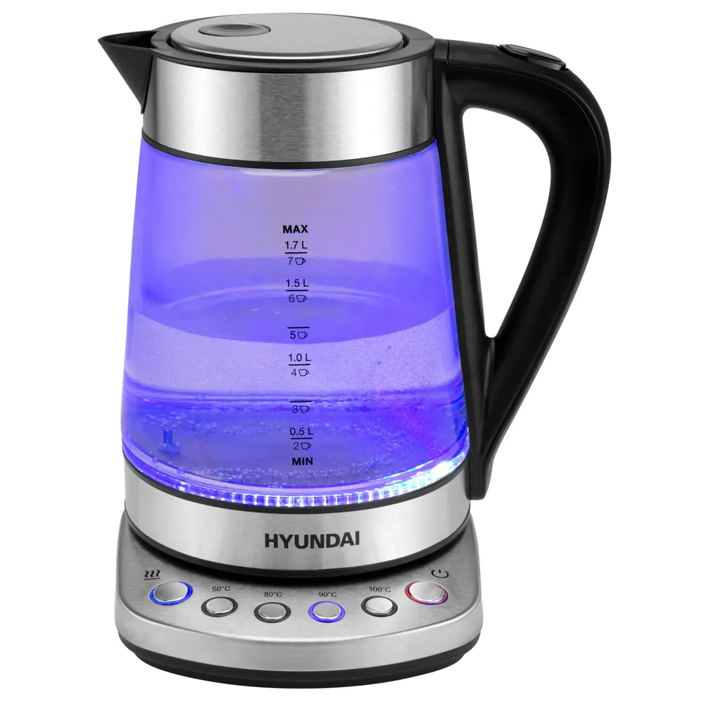 Фото 9 Электрический чайник 1.7 л Hyundai HYK-G3026 стекло цвет серебристый