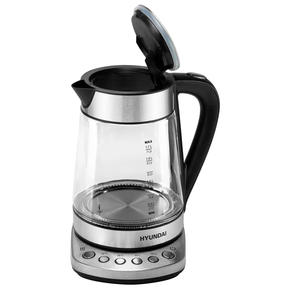 Фото 10 Электрический чайник 1.7 л Hyundai HYK-G3026 стекло цвет серебристый