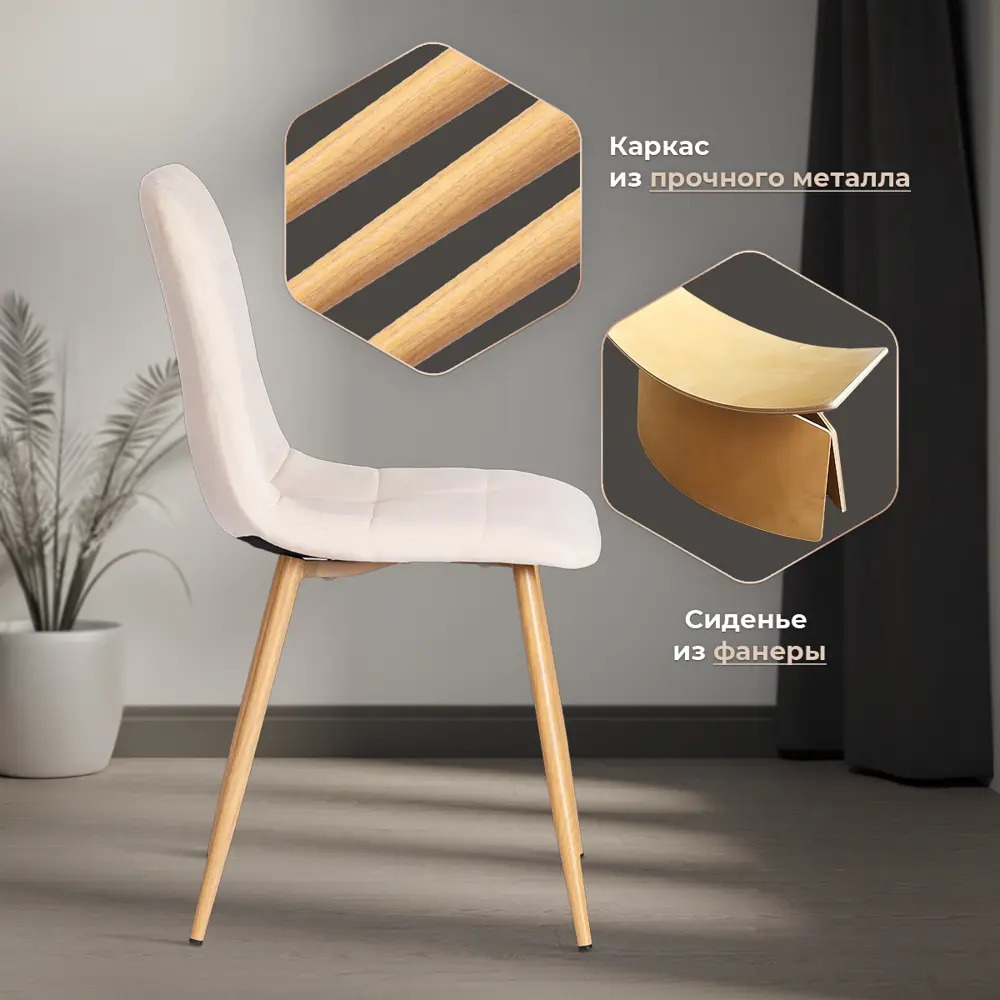 Фото 4 Комплект стульев 4 шт Tetchair Chilly 88x55x45 см вельвет цвет светло-бежевый/натуральный Фото 4 Комплект стульев 4 шт Tetchair Chilly 88x55x45 см вельвет цвет светло-бежевый/натуральный