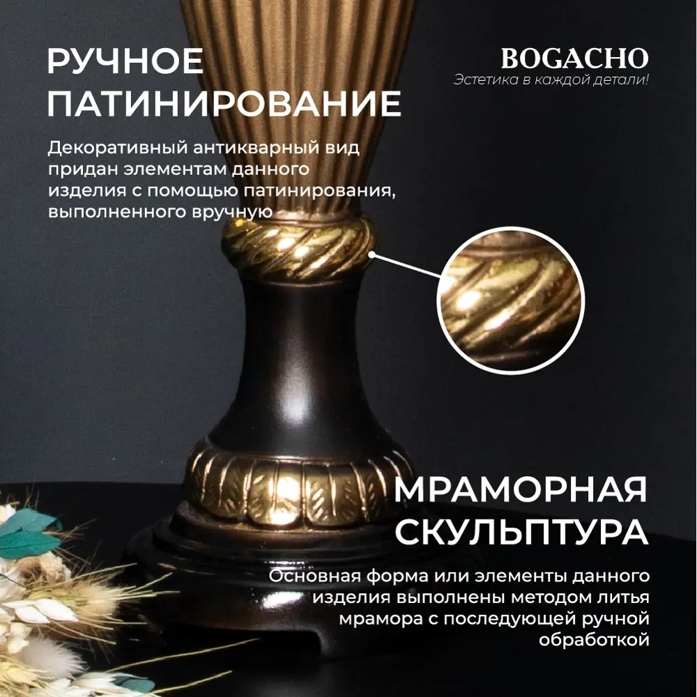 Фото 3 Настольная лампа BOGACHO СБ-19/Б/Тюссо кофе Ваза ребристая цвет коричневый Фото 3 Настольная лампа BOGACHO СБ-19/Б/Тюссо кофе Ваза ребристая цвет коричневый