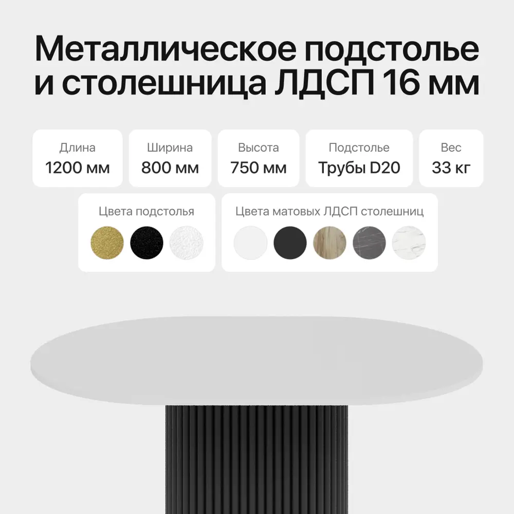 Фото 3 Кухонный стол овальный Genglass GGT-03-2-3-E-12080 120x80 см лдсп цвет белый Фото 3 Кухонный стол овальный Genglass GGT-03-2-3-E-12080 120x80 см лдсп цвет белый