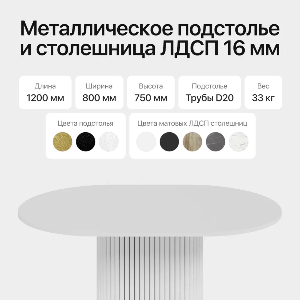 Фото 3 Кухонный стол овальный Genglass GGT-03-3-3-E-12080 120x80 см лдсп цвет белый Фото 3 Кухонный стол овальный Genglass GGT-03-3-3-E-12080 120x80 см лдсп цвет белый