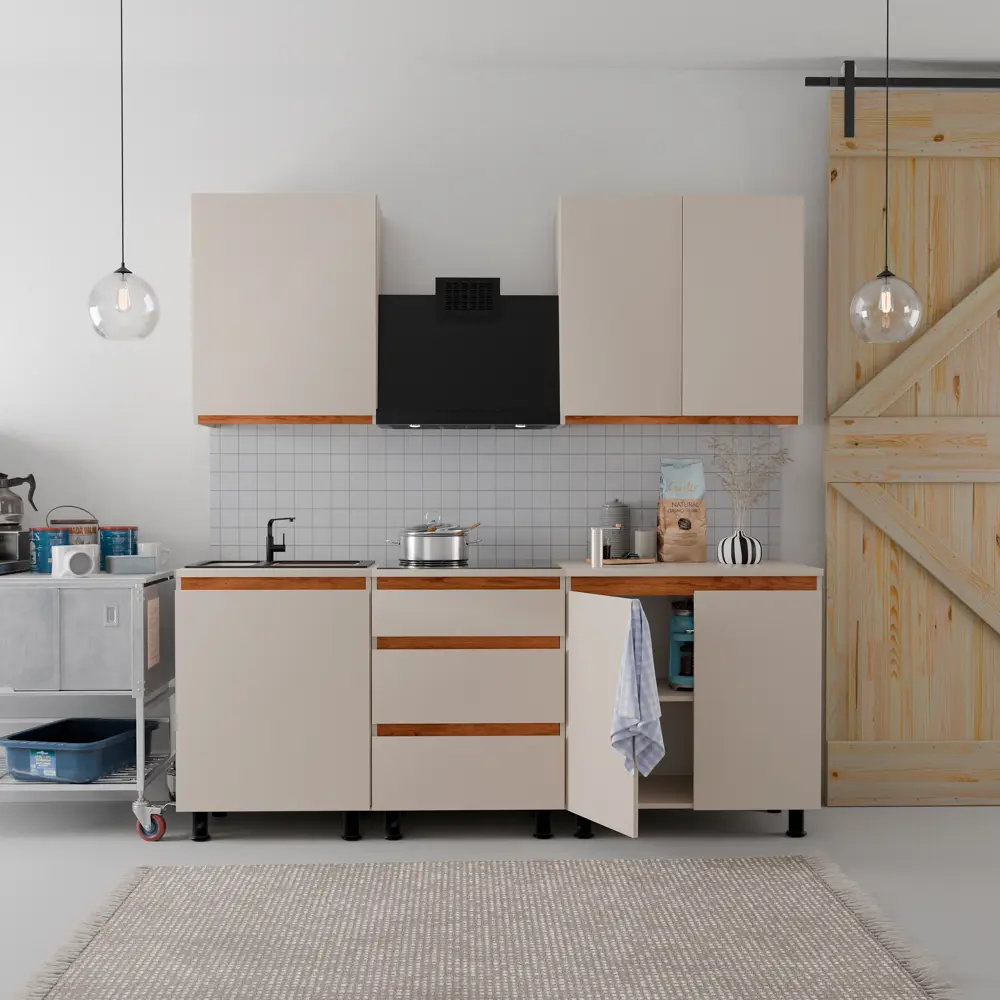 Фото 3 Напольный шкаф Виго Dipriz под мойку со столешницей и дубовой панелью 60x85x60 см ЛДСП цвет бежевый