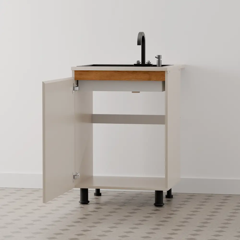 Фото 5 Напольный шкаф Виго Dipriz под мойку со столешницей и дубовой панелью 60x85x60 см ЛДСП цвет бежевый