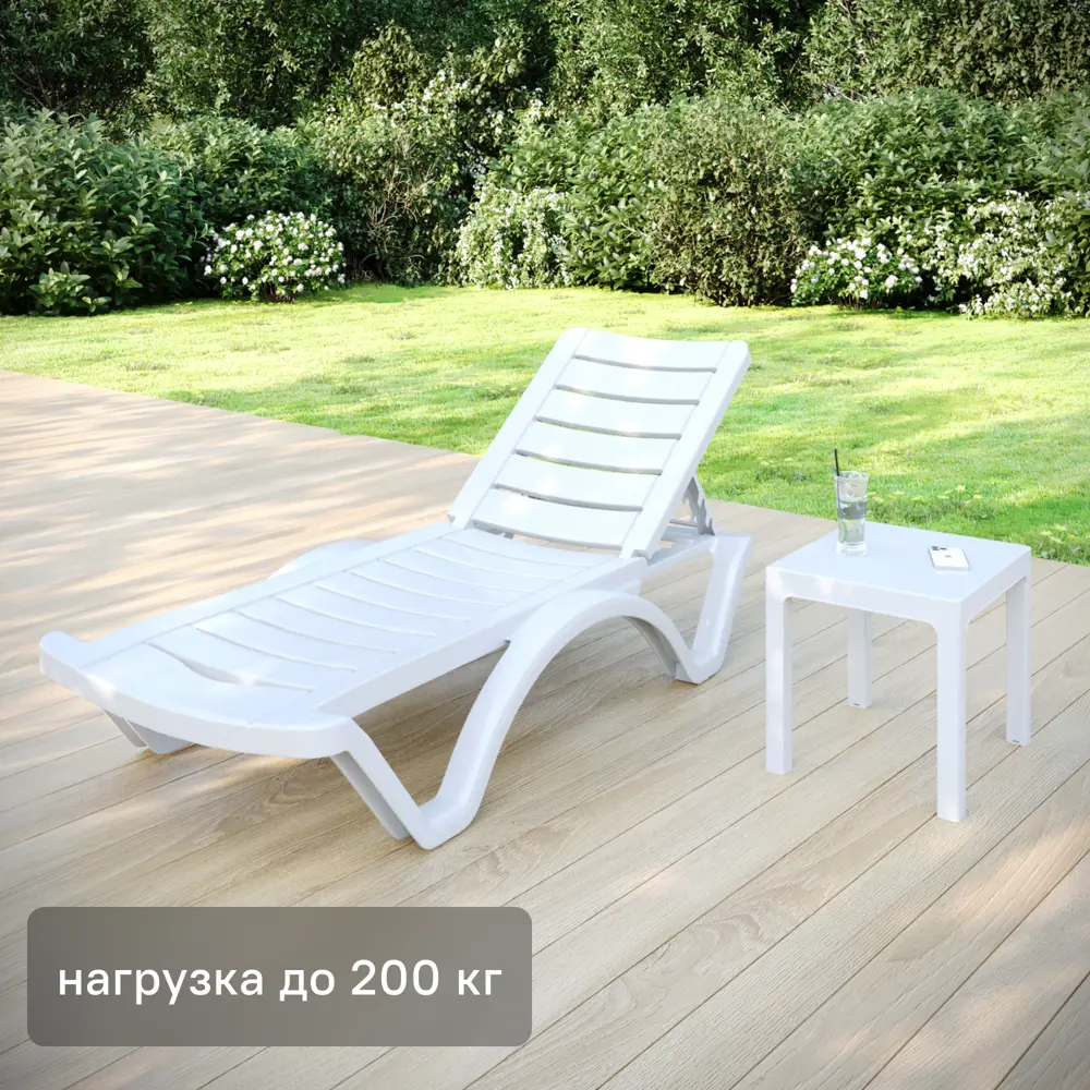 Фото Шезлонг складной Adriano Classic 187x65x31 см пластик белый Фото Шезлонг складной Adriano Classic 187x65x31 см пластик белый