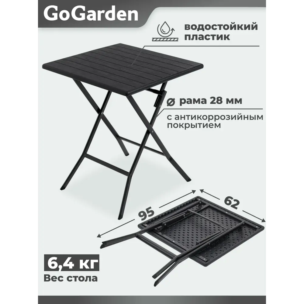 Фото 3 Стол складной Gogarden Tragir 62 см x 62 см x 74 см 100% пластик черный Фото 3 Стол складной Gogarden Tragir 62 см x 62 см x 74 см 100% пластик черный