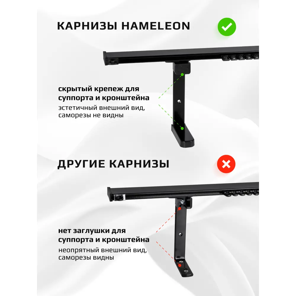 Фото 3 Карниз для штор однорядный Hameleon 02-8-340-15-6, 340 см алюминий, чёрный Фото 3 Карниз для штор однорядный Hameleon 02-8-340-15-6, 340 см алюминий, чёрный
