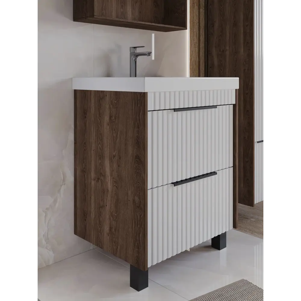 Фото 3 Тумба для ванной Play Луи 70 напольная цвет белый-коричневый под раковину 70 см Фото 3 Тумба для ванной Play Луи 70 напольная цвет белый-коричневый под раковину 70 см
