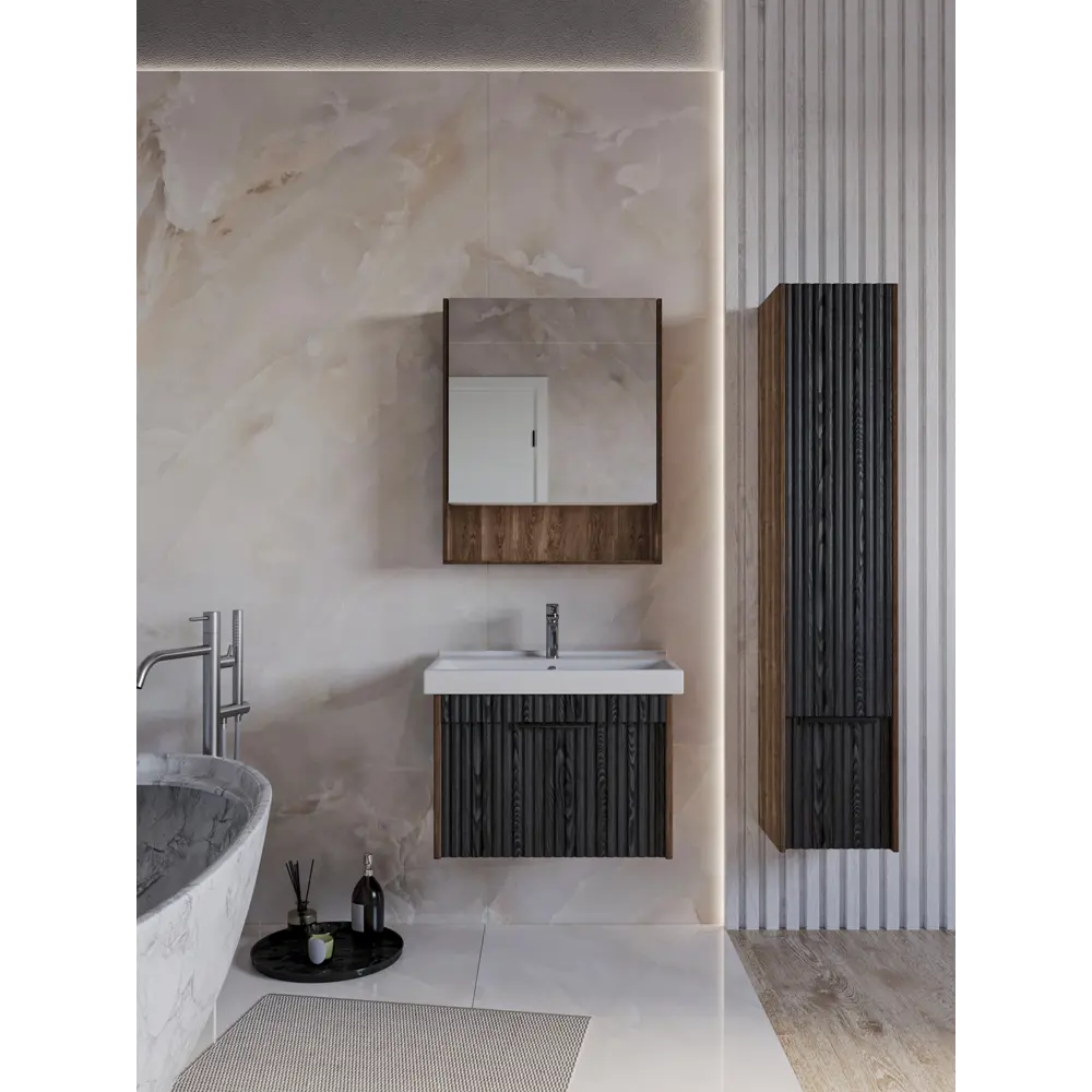 Фото 3 Тумба для ванной PLAY Луи 80 подвесная цвет серый-коричневый под раковину 80 см Фото 3 Тумба для ванной PLAY Луи 80 подвесная цвет серый-коричневый под раковину 80 см