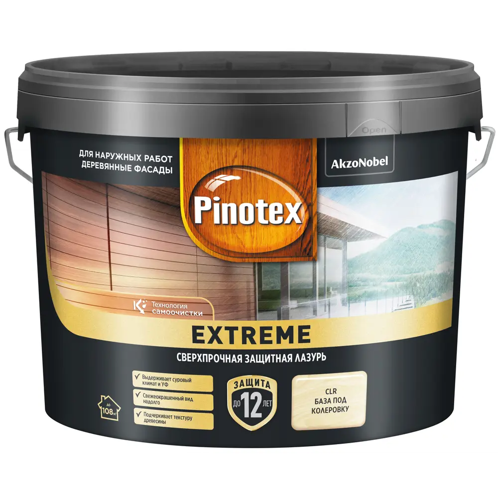 Фото 2 Лазурь для дерева Pinotex Extreme полуматовая прозрачная 9 л Фото 2 Лазурь для дерева Pinotex Extreme полуматовая прозрачная 9 л