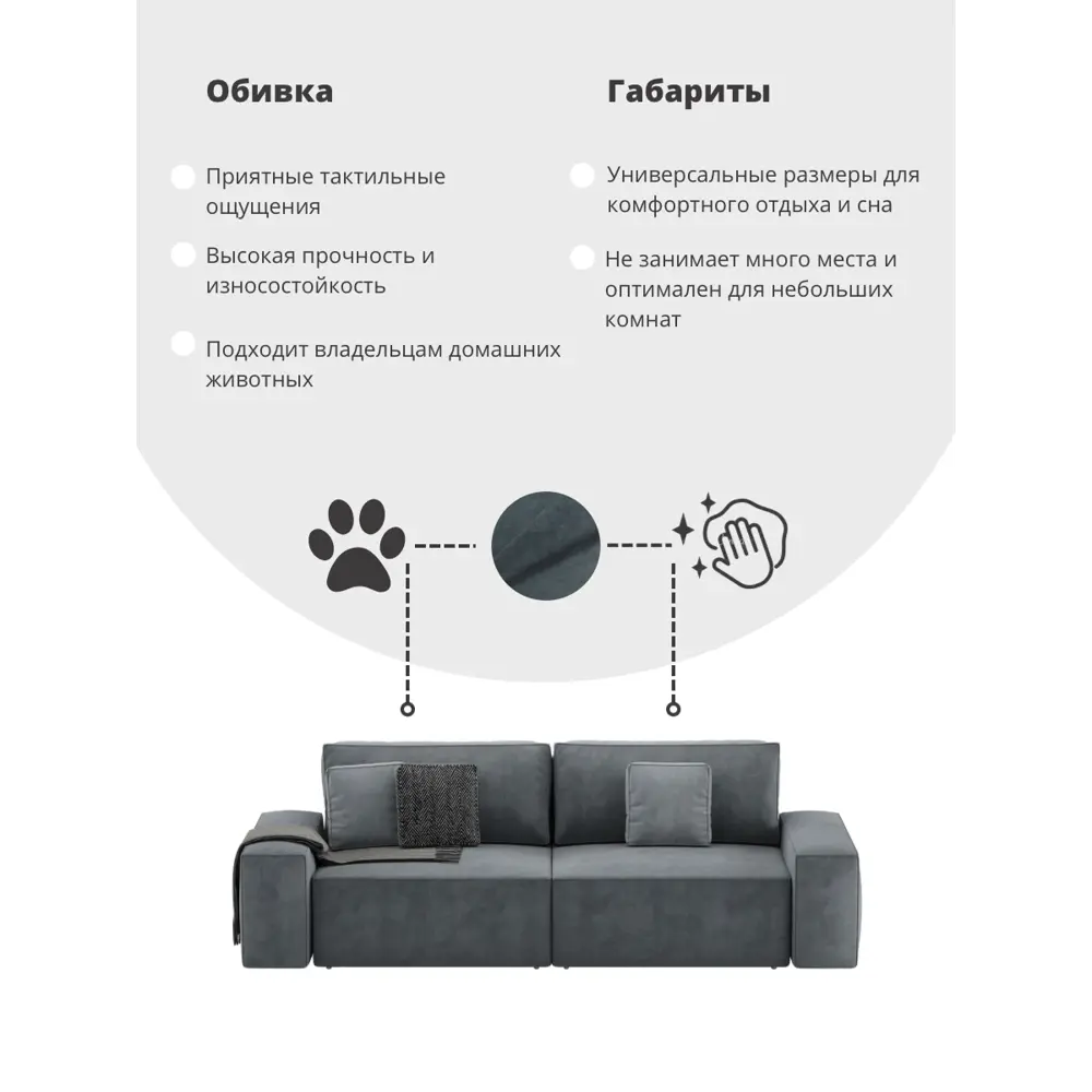 Фото 4 Диван раскладной Mebelroom Тедди 250x80x100 см велюр цвет темно-серый Фото 4 Диван раскладной Mebelroom Тедди 250x80x100 см велюр цвет темно-серый