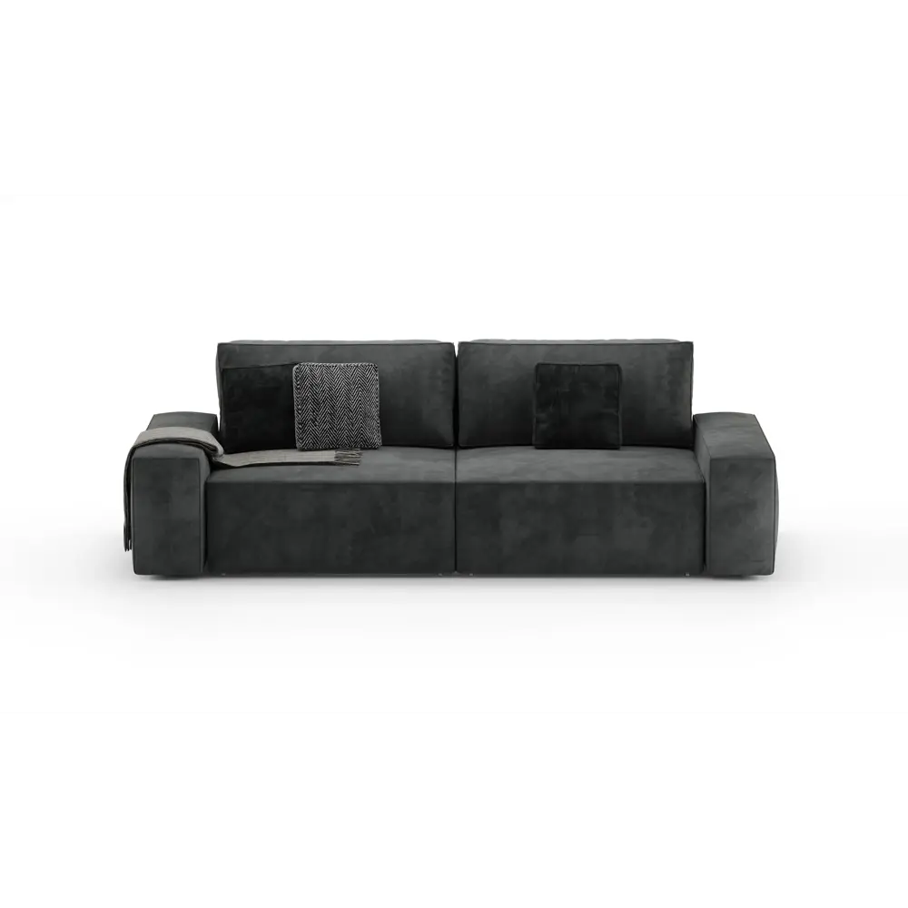 Фото Диван раскладной Mebelroom Тедди 250x80x100 см велюр цвет черно-серый Фото Диван раскладной Mebelroom Тедди 250x80x100 см велюр цвет черно-серый