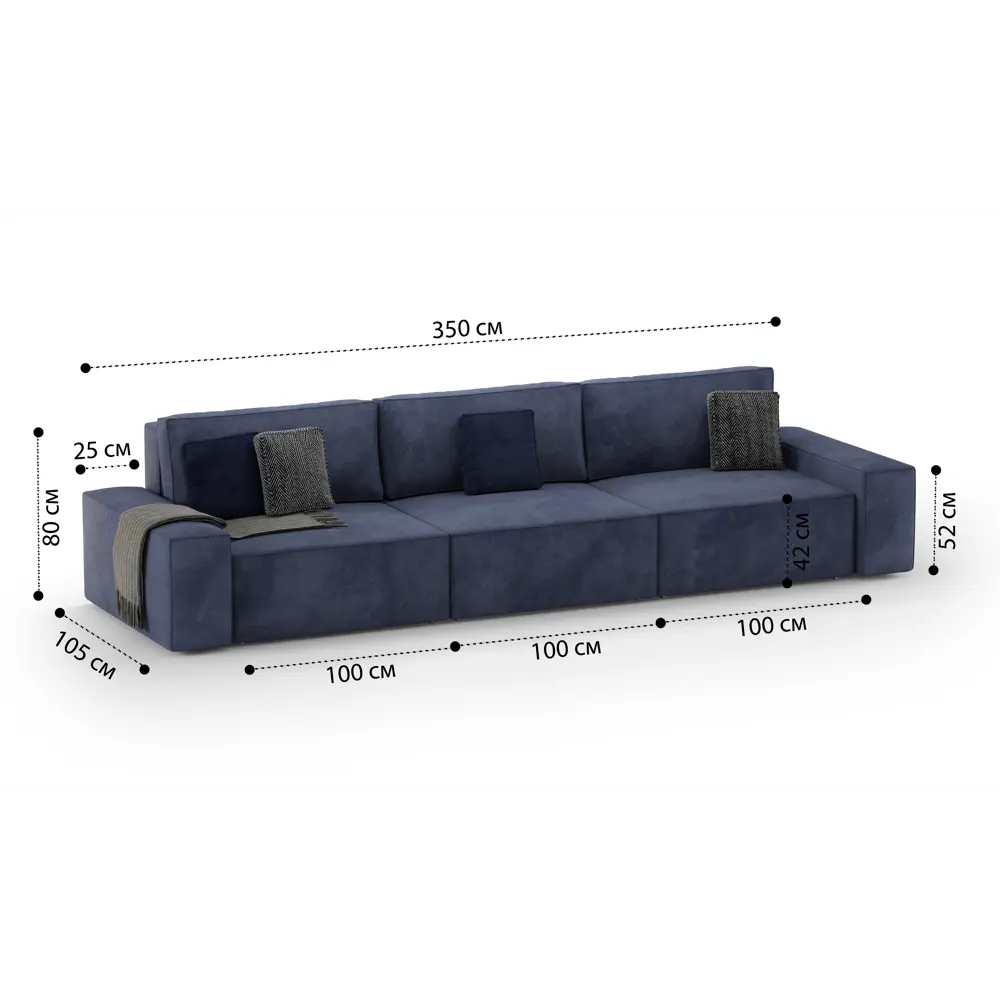 Фото 5 Диван раскладной Mebelroom Симпл 350x80x100 см велюр цвет синий