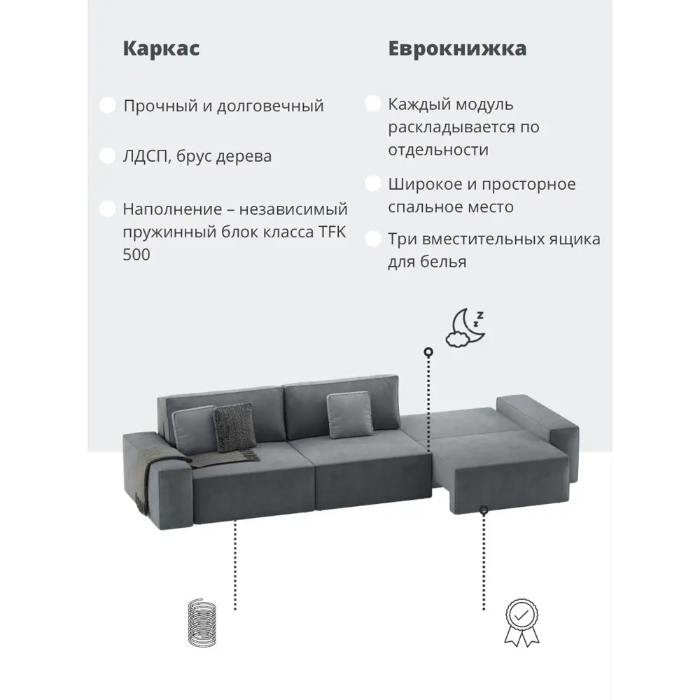Фото 2 Диван раскладной Mebelroom Тедди 350x80x100 см велюр цвет темно-серый Фото 2 Диван раскладной Mebelroom Тедди 350x80x100 см велюр цвет темно-серый
